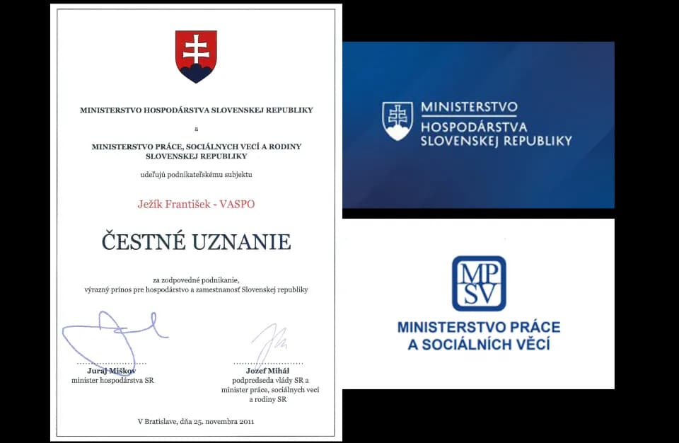 ČESTNÉ UZNANIE MINISTRA HOSPODÁRSTVA A MINISTRA PRÁCE